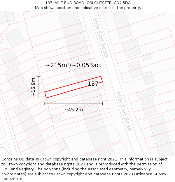 137, MILE END ROAD, COLCHESTER, CO4 5DA: Plot and title map