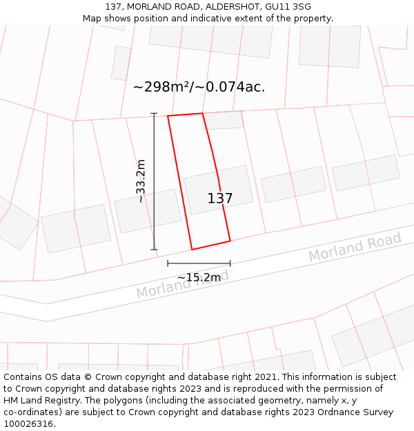 137, MORLAND ROAD, ALDERSHOT, GU11 3SG: Plot and title map