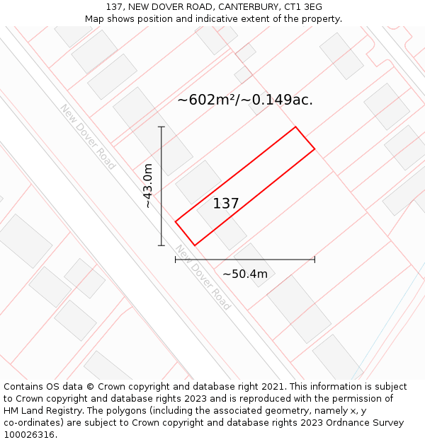 137, NEW DOVER ROAD, CANTERBURY, CT1 3EG: Plot and title map