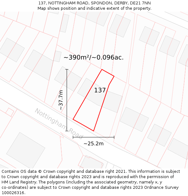 137, NOTTINGHAM ROAD, SPONDON, DERBY, DE21 7NN: Plot and title map