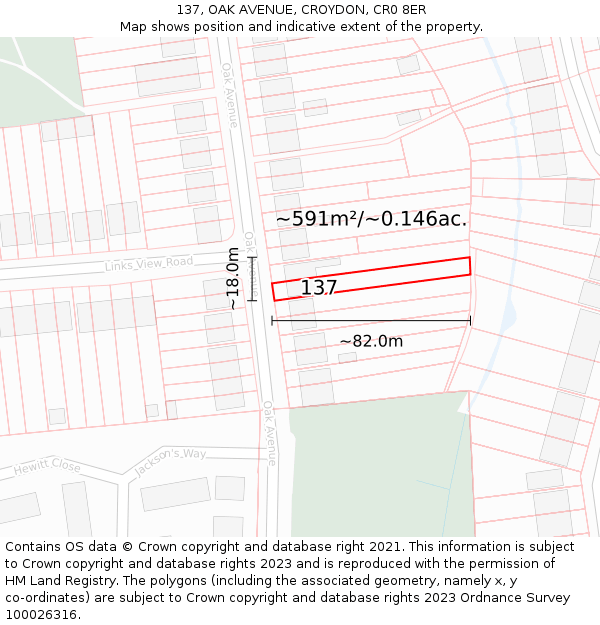 137, OAK AVENUE, CROYDON, CR0 8ER: Plot and title map