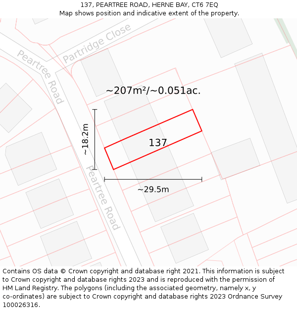 137, PEARTREE ROAD, HERNE BAY, CT6 7EQ: Plot and title map