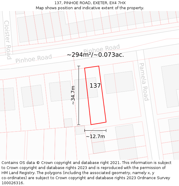 137, PINHOE ROAD, EXETER, EX4 7HX: Plot and title map