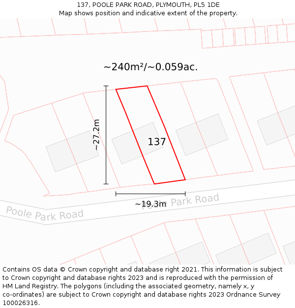 137, POOLE PARK ROAD, PLYMOUTH, PL5 1DE: Plot and title map