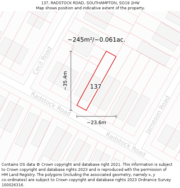 137, RADSTOCK ROAD, SOUTHAMPTON, SO19 2HW: Plot and title map