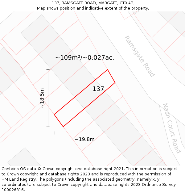 137, RAMSGATE ROAD, MARGATE, CT9 4BJ: Plot and title map