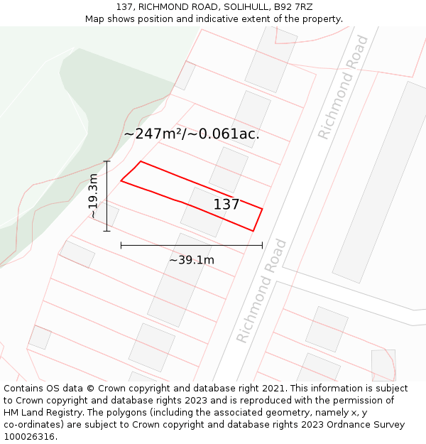 137, RICHMOND ROAD, SOLIHULL, B92 7RZ: Plot and title map