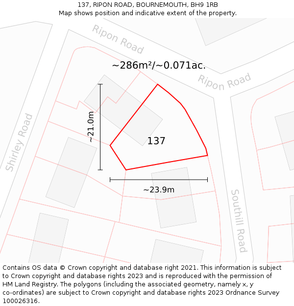 137, RIPON ROAD, BOURNEMOUTH, BH9 1RB: Plot and title map