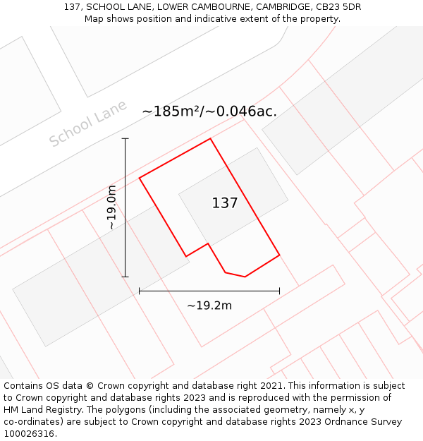 137, SCHOOL LANE, LOWER CAMBOURNE, CAMBRIDGE, CB23 5DR: Plot and title map