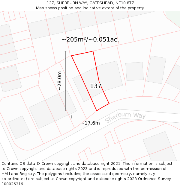 137, SHERBURN WAY, GATESHEAD, NE10 8TZ: Plot and title map