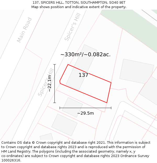 137, SPICERS HILL, TOTTON, SOUTHAMPTON, SO40 9ET: Plot and title map