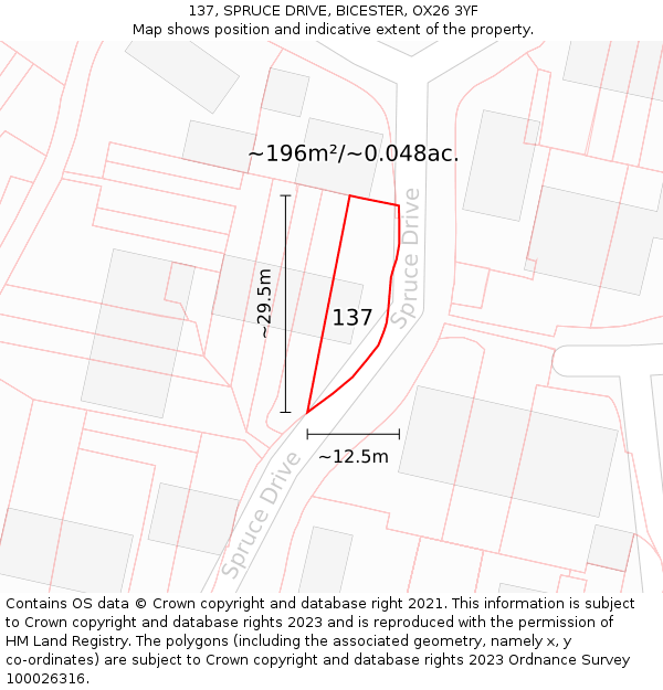 137, SPRUCE DRIVE, BICESTER, OX26 3YF: Plot and title map