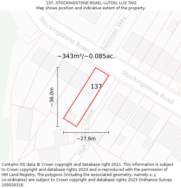 137, STOCKINGSTONE ROAD, LUTON, LU2 7NG: Plot and title map