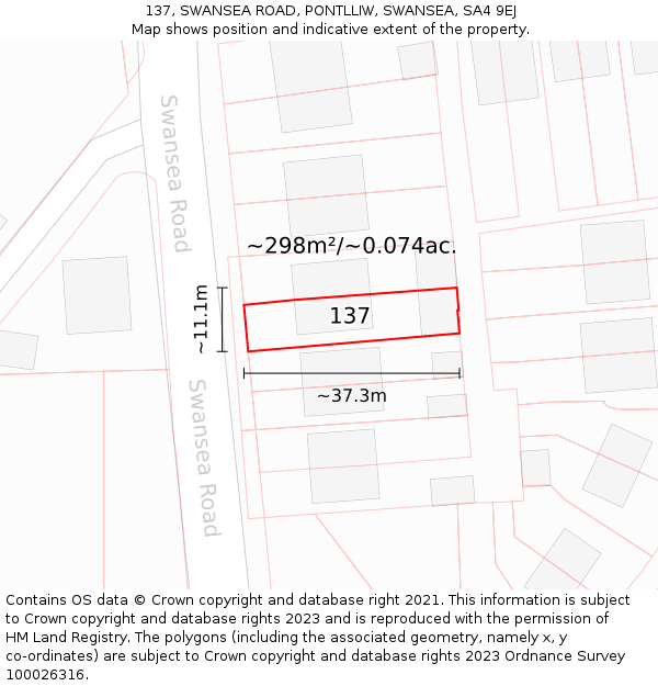137, SWANSEA ROAD, PONTLLIW, SWANSEA, SA4 9EJ: Plot and title map