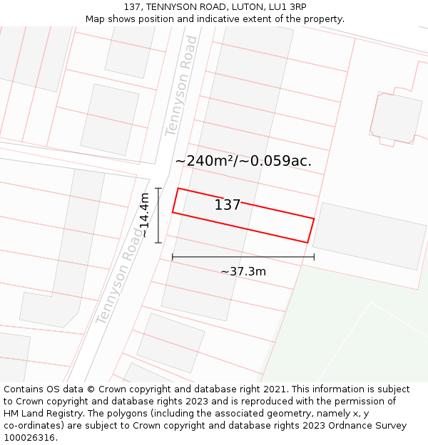 137, TENNYSON ROAD, LUTON, LU1 3RP: Plot and title map