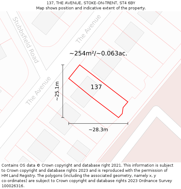 137, THE AVENUE, STOKE-ON-TRENT, ST4 6BY: Plot and title map