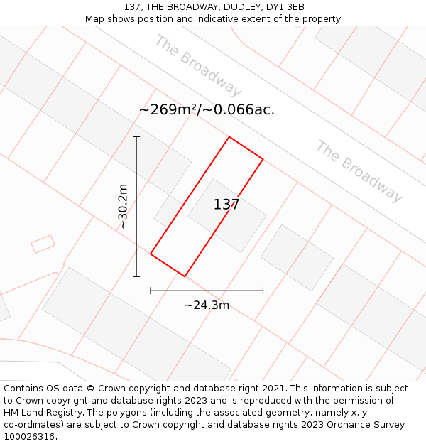 137, THE BROADWAY, DUDLEY, DY1 3EB: Plot and title map