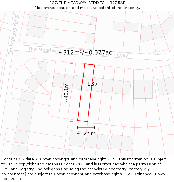 137, THE MEADWAY, REDDITCH, B97 5AE: Plot and title map