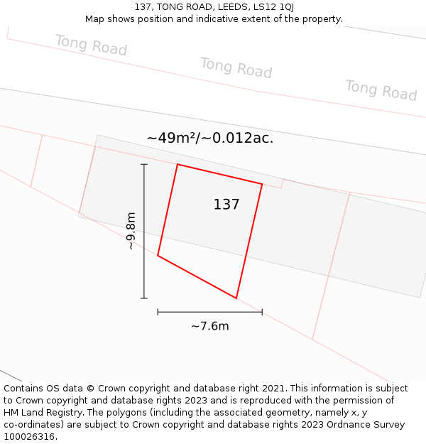 137, TONG ROAD, LEEDS, LS12 1QJ: Plot and title map