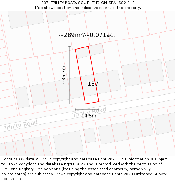 137, TRINITY ROAD, SOUTHEND-ON-SEA, SS2 4HP: Plot and title map