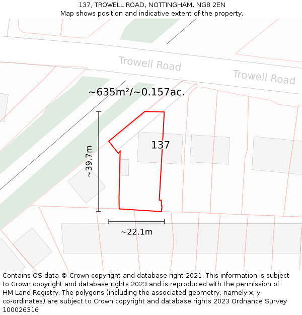 137, TROWELL ROAD, NOTTINGHAM, NG8 2EN: Plot and title map