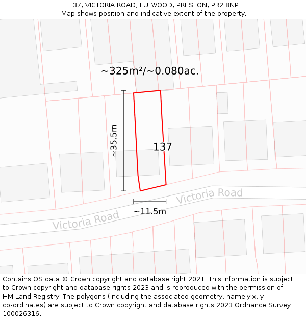 137, VICTORIA ROAD, FULWOOD, PRESTON, PR2 8NP: Plot and title map