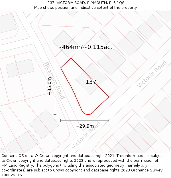 137, VICTORIA ROAD, PLYMOUTH, PL5 1QS: Plot and title map