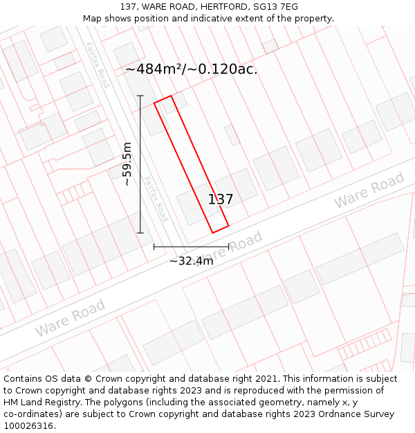 137, WARE ROAD, HERTFORD, SG13 7EG: Plot and title map
