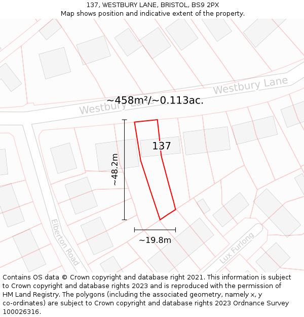 137, WESTBURY LANE, BRISTOL, BS9 2PX: Plot and title map