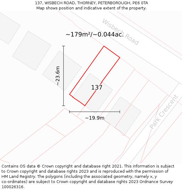 137, WISBECH ROAD, THORNEY, PETERBOROUGH, PE6 0TA: Plot and title map