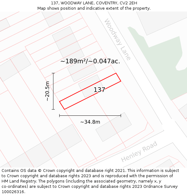 137, WOODWAY LANE, COVENTRY, CV2 2EH: Plot and title map