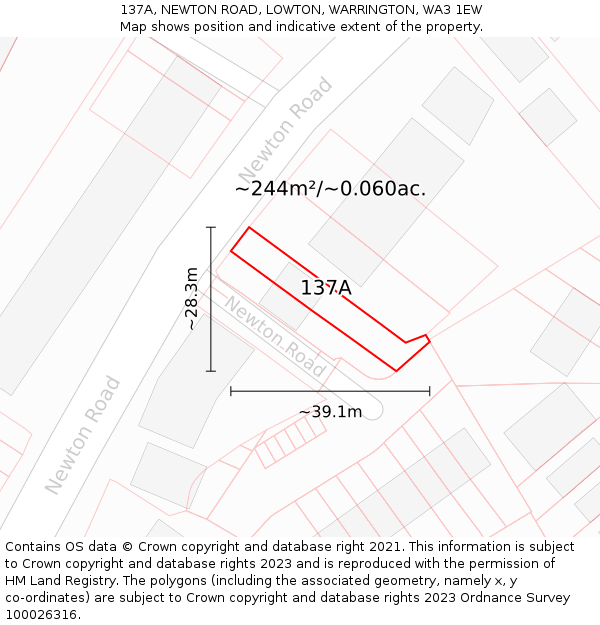 137A, NEWTON ROAD, LOWTON, WARRINGTON, WA3 1EW: Plot and title map