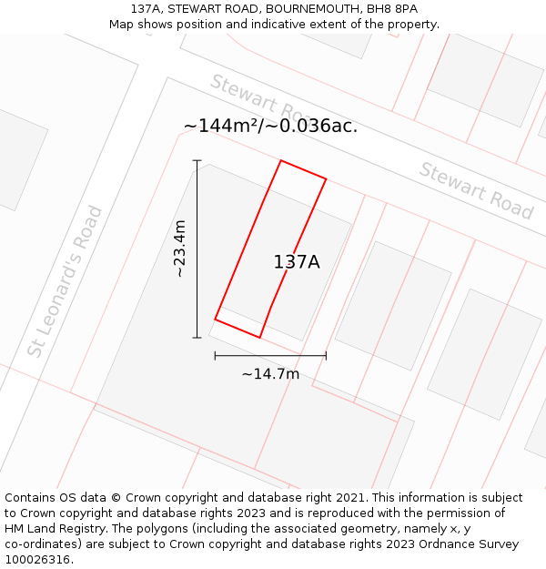 137A, STEWART ROAD, BOURNEMOUTH, BH8 8PA: Plot and title map