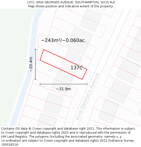 137C, KING GEORGES AVENUE, SOUTHAMPTON, SO15 4LE: Plot and title map