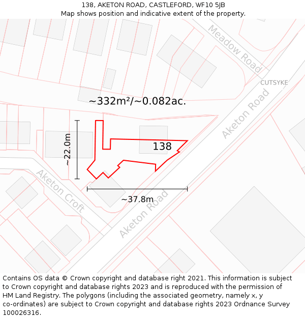 138, AKETON ROAD, CASTLEFORD, WF10 5JB: Plot and title map