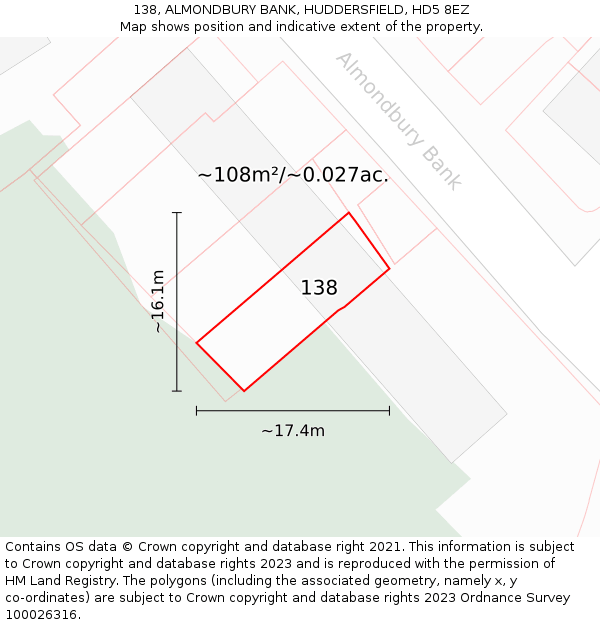 138, ALMONDBURY BANK, HUDDERSFIELD, HD5 8EZ: Plot and title map