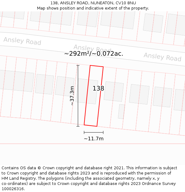 138, ANSLEY ROAD, NUNEATON, CV10 8NU: Plot and title map