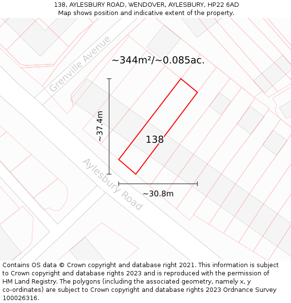 138, AYLESBURY ROAD, WENDOVER, AYLESBURY, HP22 6AD: Plot and title map