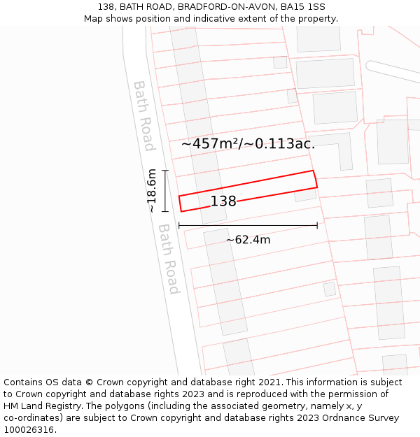 138, BATH ROAD, BRADFORD-ON-AVON, BA15 1SS: Plot and title map