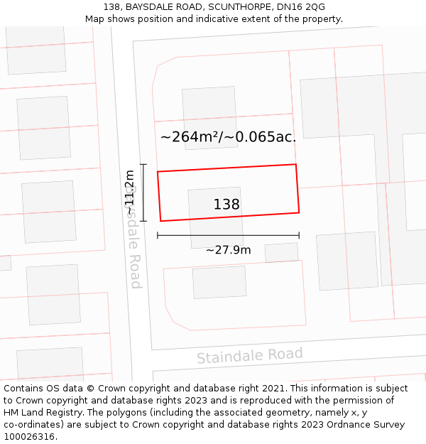 138, BAYSDALE ROAD, SCUNTHORPE, DN16 2QG: Plot and title map
