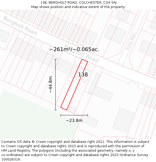 138, BERGHOLT ROAD, COLCHESTER, CO4 5AJ: Plot and title map