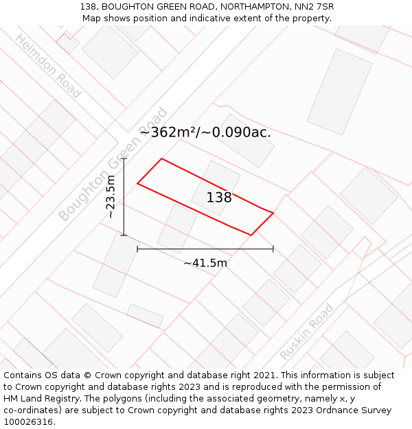 138, BOUGHTON GREEN ROAD, NORTHAMPTON, NN2 7SR: Plot and title map