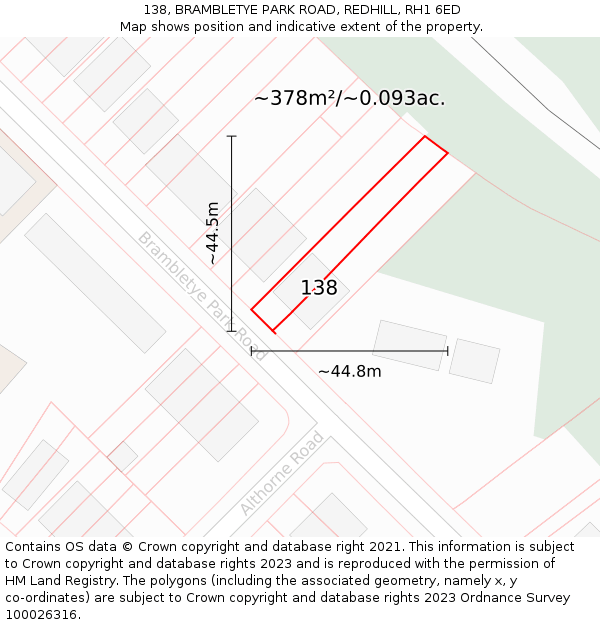 138, BRAMBLETYE PARK ROAD, REDHILL, RH1 6ED: Plot and title map