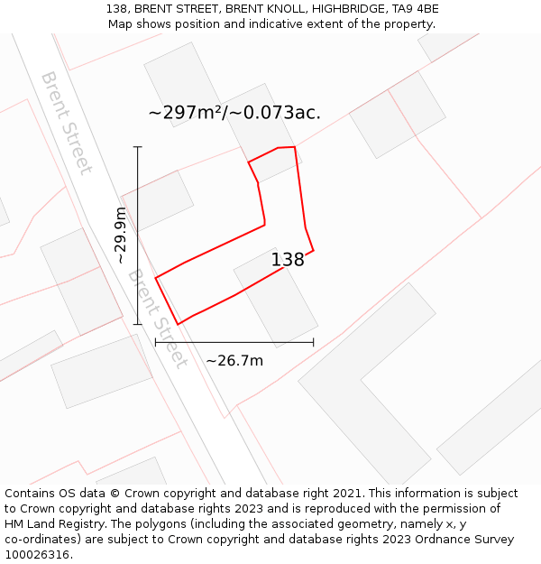 138, BRENT STREET, BRENT KNOLL, HIGHBRIDGE, TA9 4BE: Plot and title map