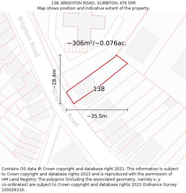 138, BRIGHTON ROAD, SURBITON, KT6 5PR: Plot and title map