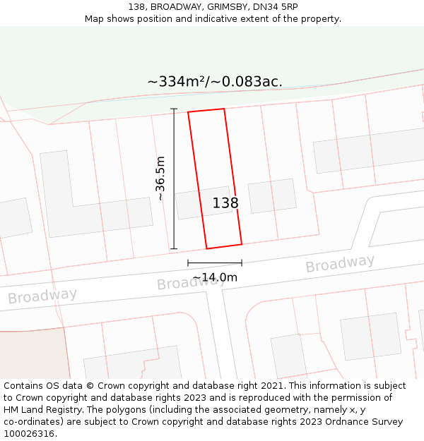 138, BROADWAY, GRIMSBY, DN34 5RP: Plot and title map