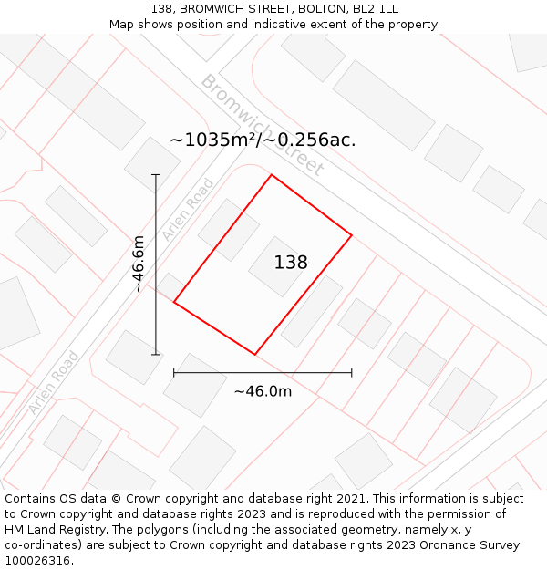 138, BROMWICH STREET, BOLTON, BL2 1LL: Plot and title map