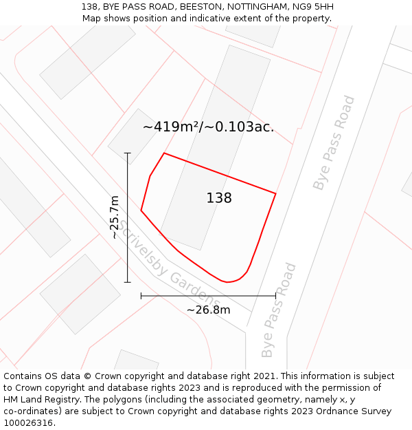 138, BYE PASS ROAD, BEESTON, NOTTINGHAM, NG9 5HH: Plot and title map