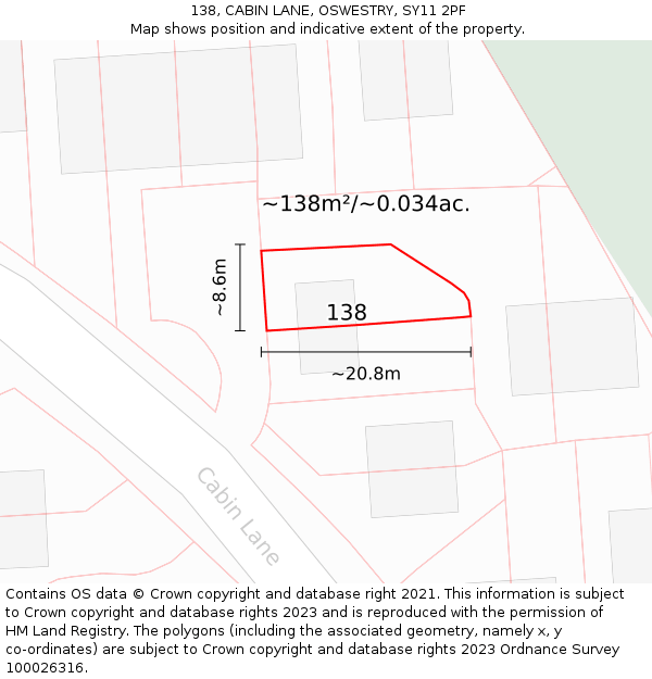 138, CABIN LANE, OSWESTRY, SY11 2PF: Plot and title map