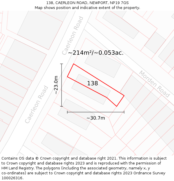 138, CAERLEON ROAD, NEWPORT, NP19 7GS: Plot and title map